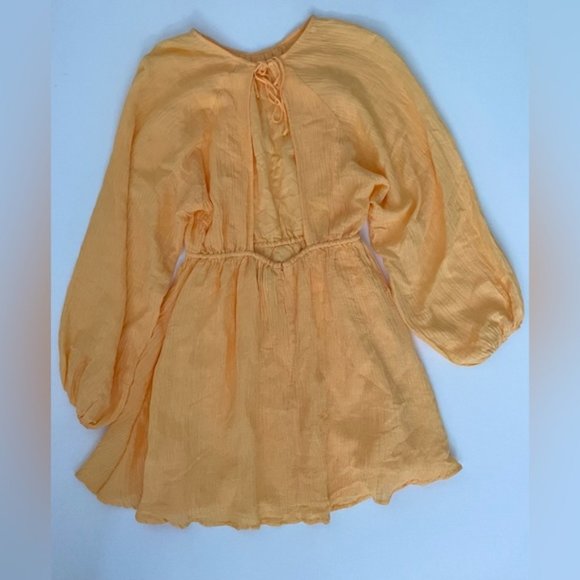 Faithfull the Brand Constance Linen Gauze Minidress Saffron orange Yellow Large - Picture 8 of 10